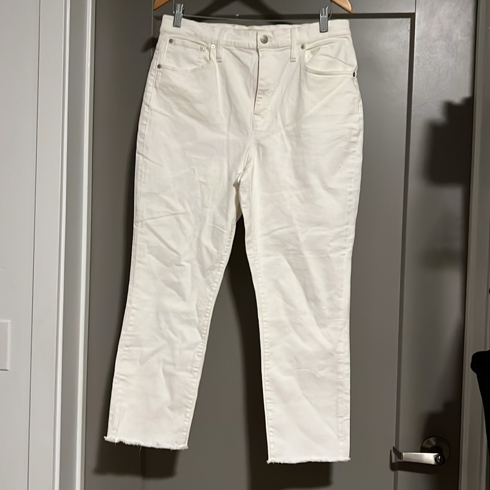 Madewell “The High-Rise Slim Crop Boyjean” tile white 29 NWOT